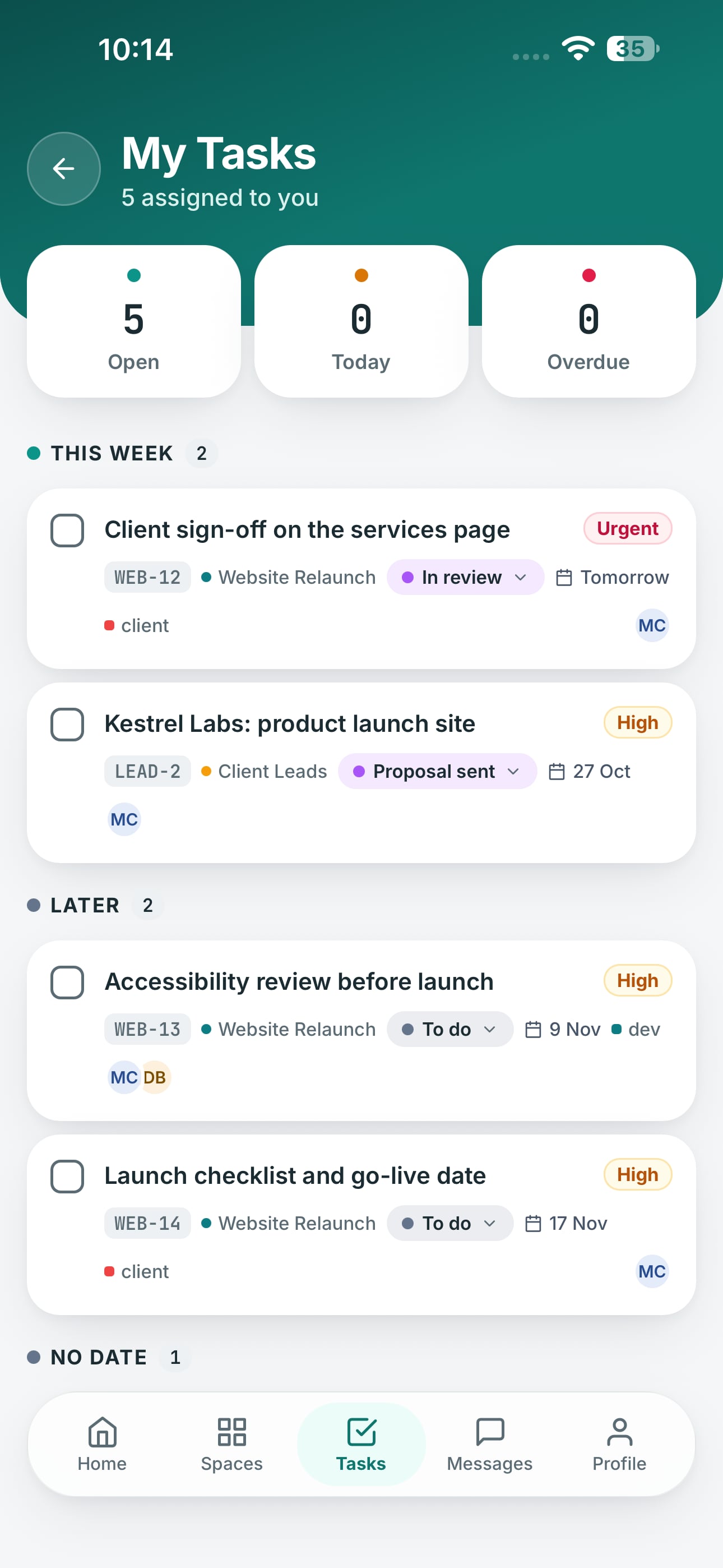 My Tasks in the Crewdesk mobile app