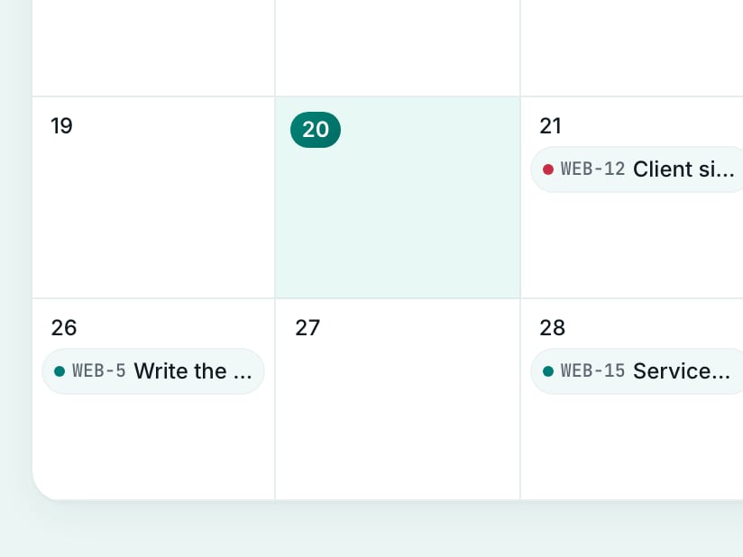 The Crewdesk month calendar with tasks on their due dates